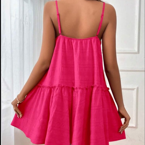Boho Hot Pink Solid Frill Cami Mini Dress - Picture 6 of 8